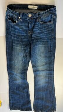 KanCan Jeans Womens 7/27 Blue Flared Leg Distressed Hem Dark Wash Denim